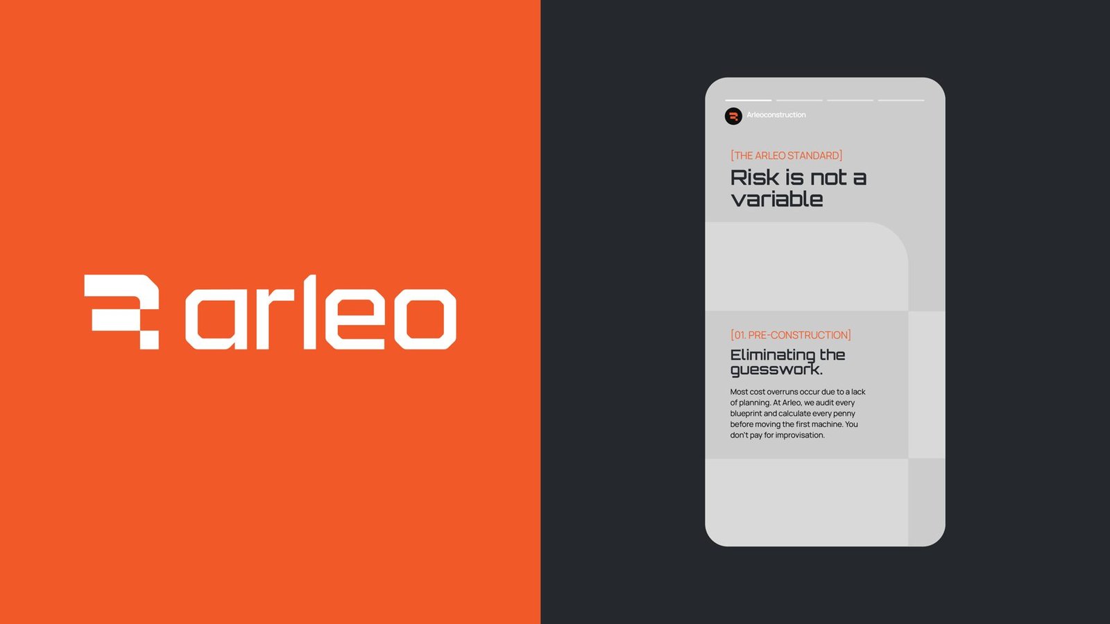 Logotipo de Arleo sobre naranja y pieza para redes The Arleo Standard