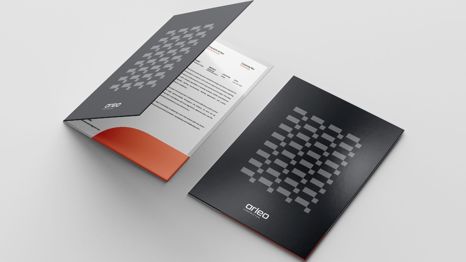 Carpeta institucional de Arleo con patrón gráfico