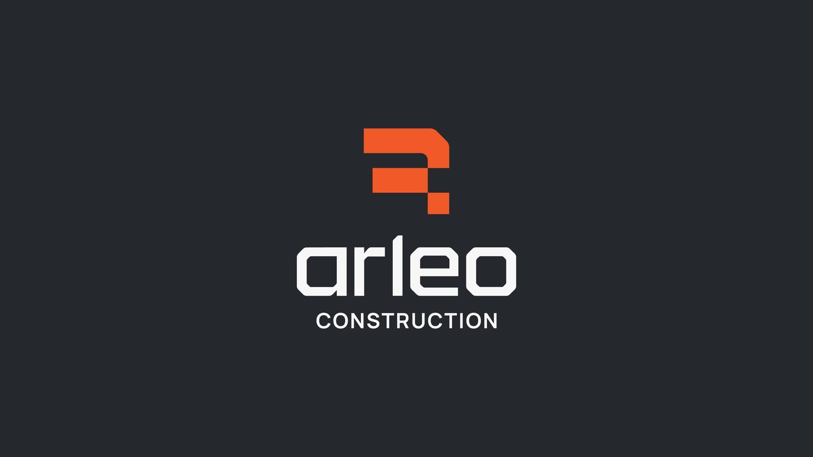 Logotipo de Arleo Construction sobre fondo gris oscuro