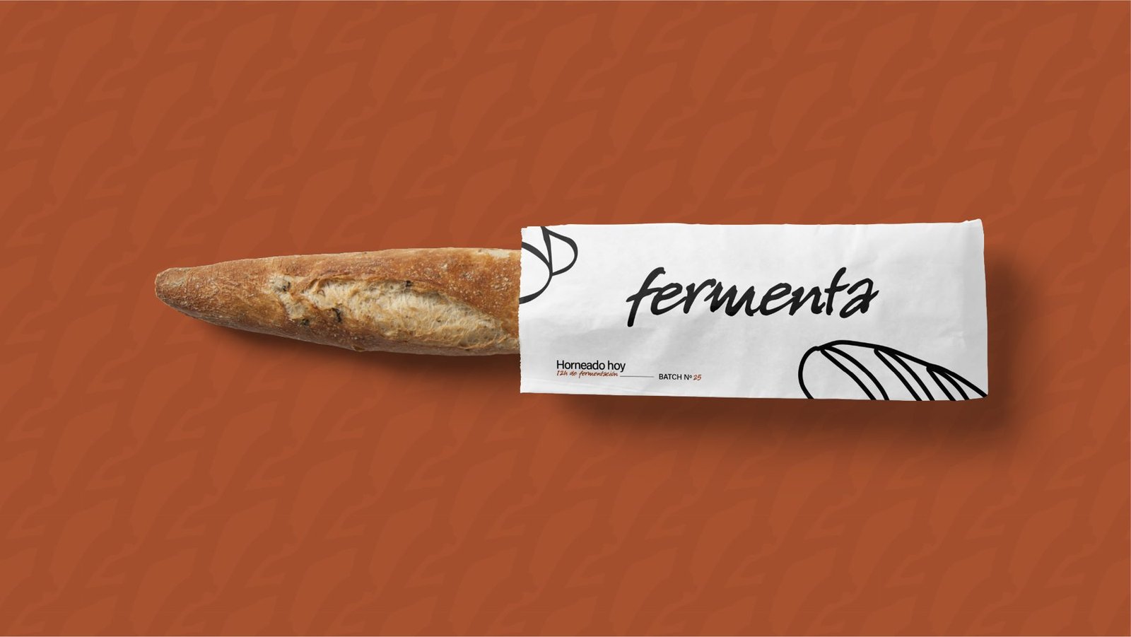 Bolsa de baguette de Fermenta sobre fondo terracota