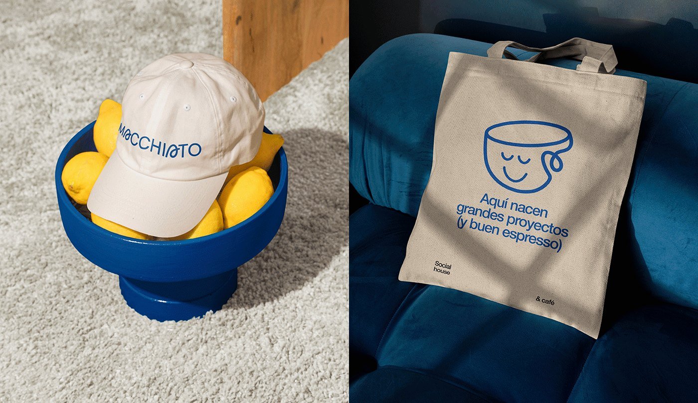 Gorra bordada y tote bag de Macchiato