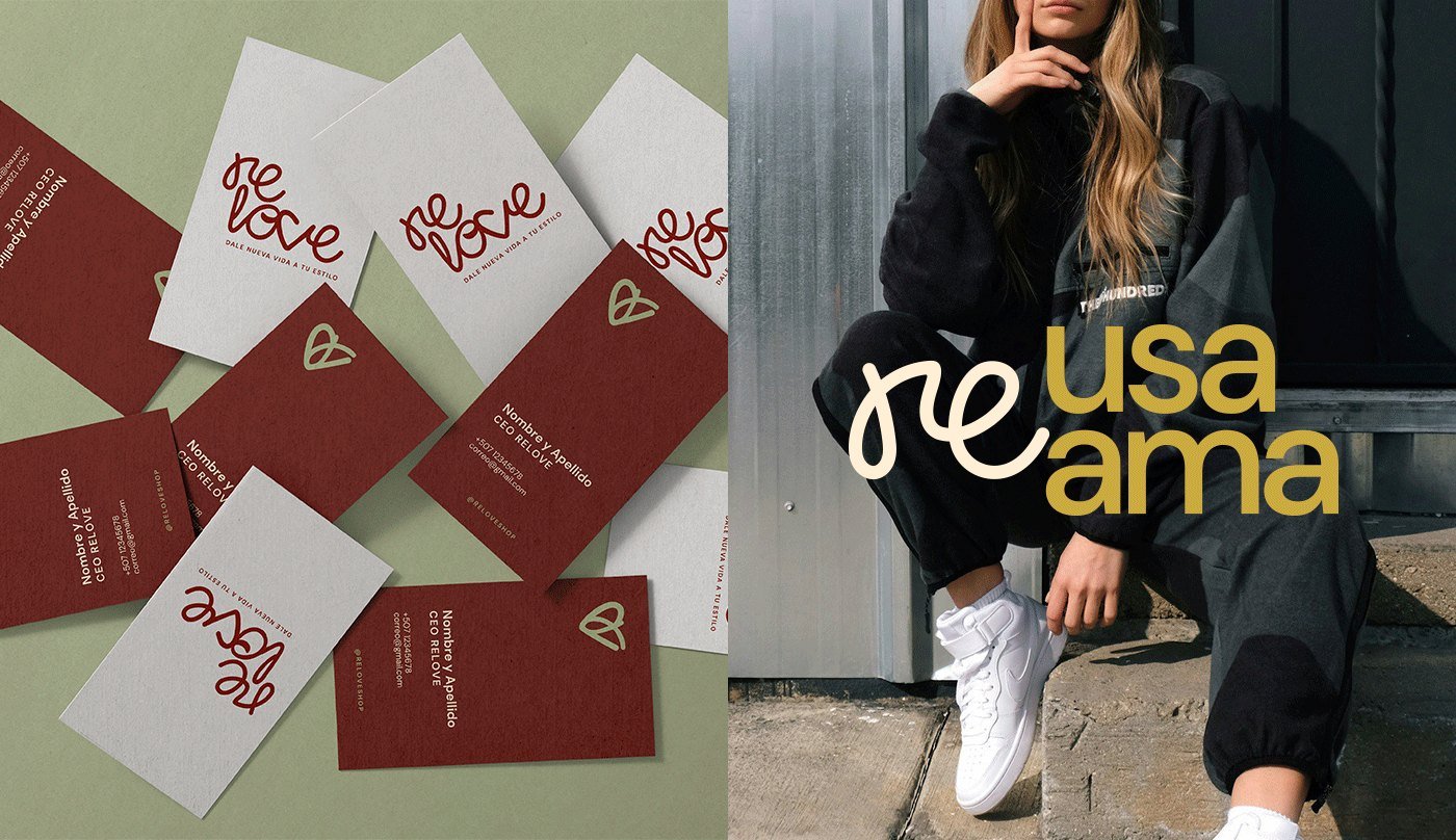 Tarjetas personales de Relove y gráfica reusa reama